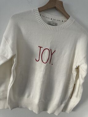 Rae Dunn Women’s White Knit Joy Christmas Sweater Holiday Winter Sz LG NWT